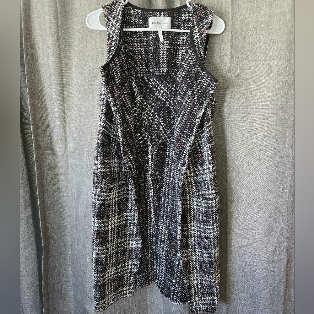 BCBGeneration Women’s Black Tweed Sleeveless Knit Open Sweater XS Vest Blazer